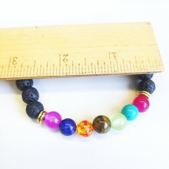 7 Chackra Natural Gem Lava Rock Bracelet - Picture 2 of 6